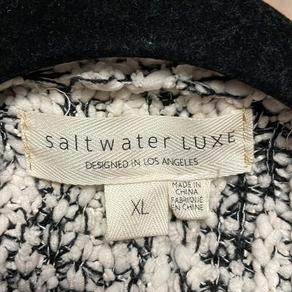 Saltwater Luxe Knit Hooded Sweater XL Cardigan Open Front Black Off White Marled - Picture 6 of 8